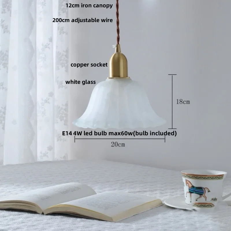 Afralia™ White Glass LED Pendant Lamp Nordic Modern Copper Socket Hanging Lights