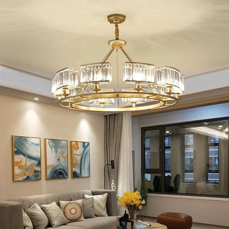 Afralia™ Copper Crystal Chandelier: Modern LED Ceiling Light for Home Deco & Ambiance, Living, Dining, Bedroom