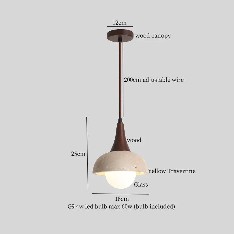 Afralia™ Wood Yellow Travertine LED Pendant Lights for Home Decor & Cafe