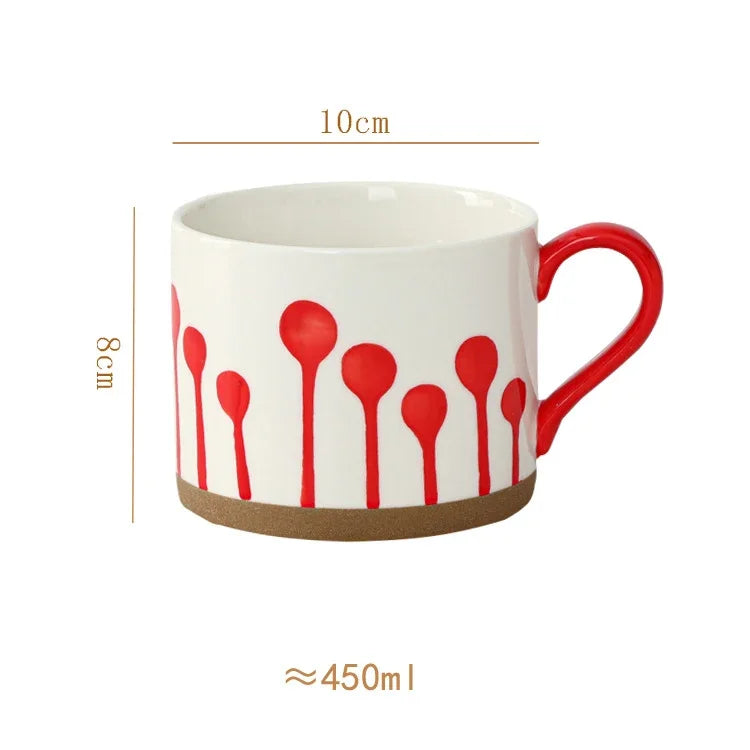 Afralia™ Red Patterned Porcelain Stacking Cup Set - Dining Table Coffee Mug Teacup
