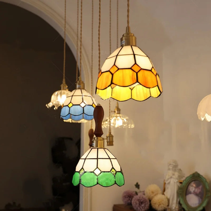 Afralia™ Glass LED Pendant Lamp Tiffany Style Hand Stitch Dining Room Lights