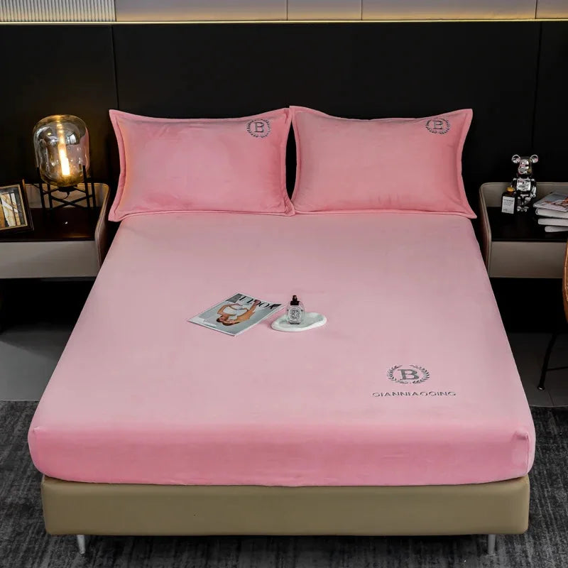 Afralia™ Plush Flannel Embroidered Fitted Sheet for Cozy Winter Warmth