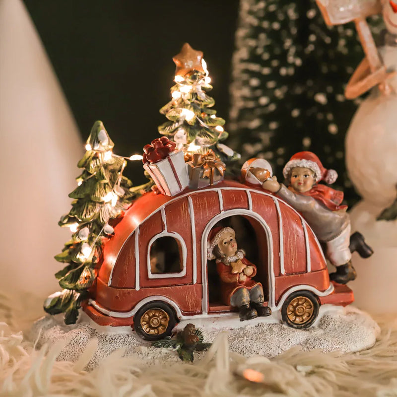 Afralia™ Christmas Village Houses Set with Night Lights and Crystal Ball – Festive Home Decor