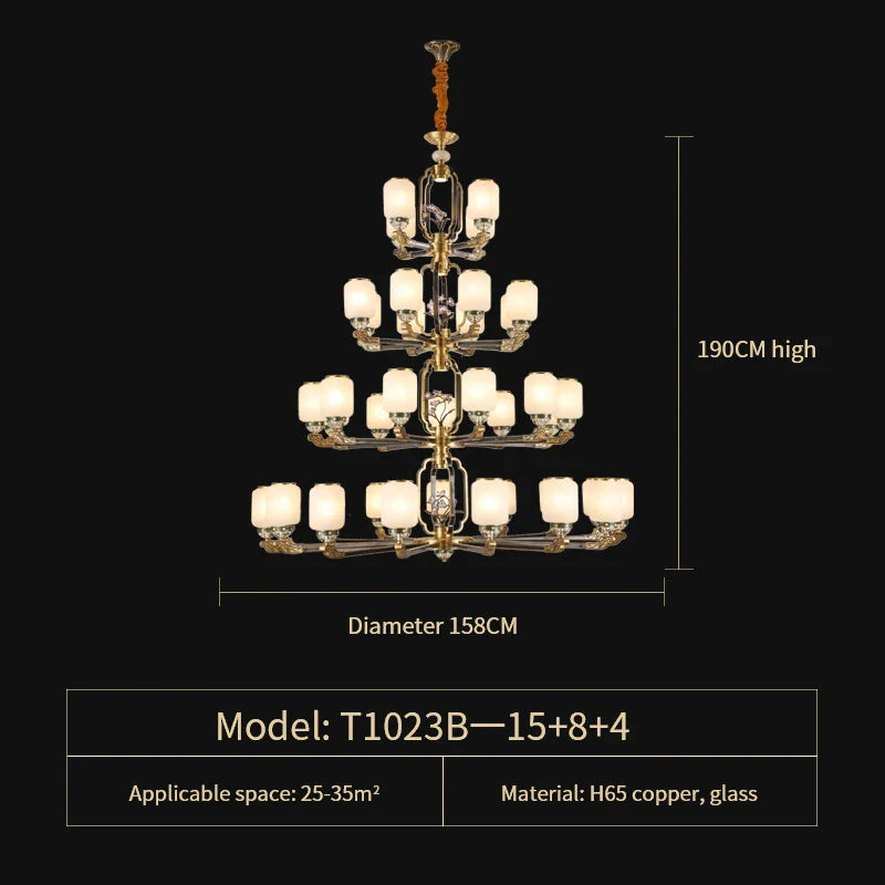 Afralia™ Zen Copper Chandelier with Jade for Living Room & Restaurant