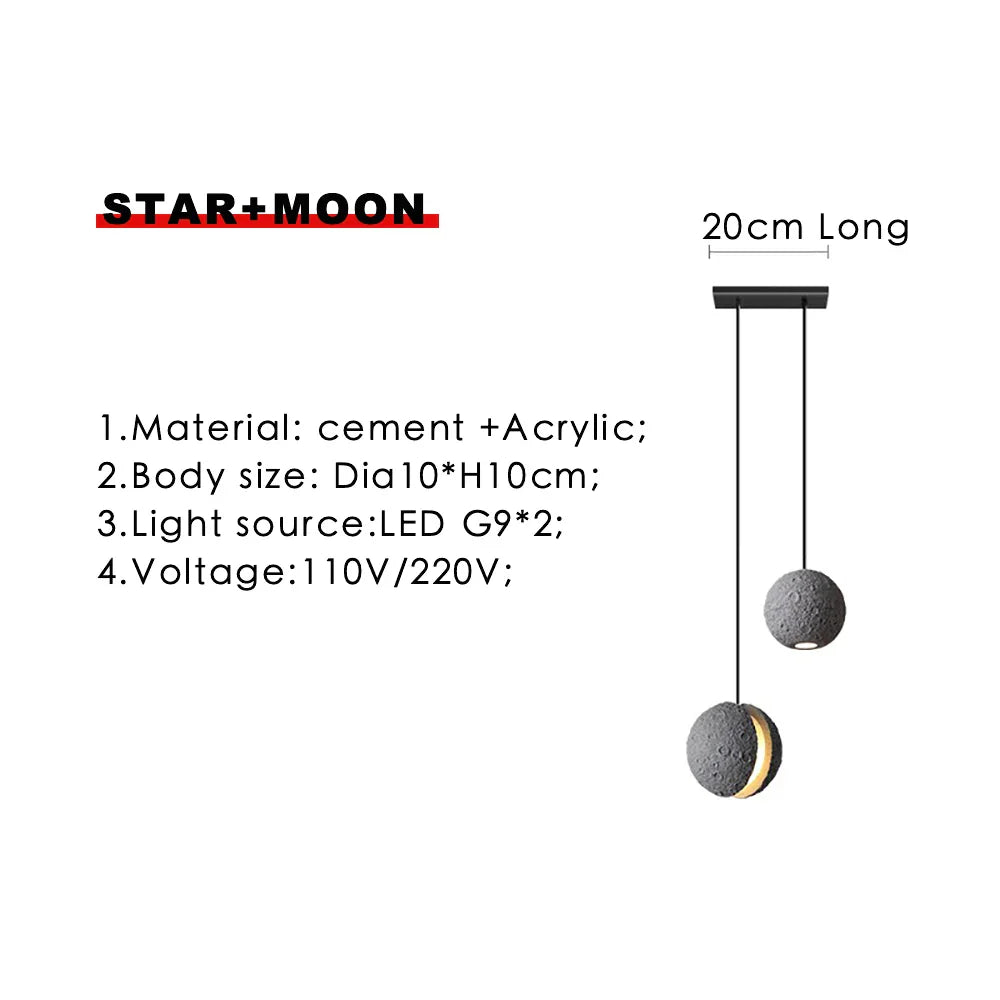 Afralia™ Industrial Cement Pendant Lights - Retro Moon Star Chandelier Fixture