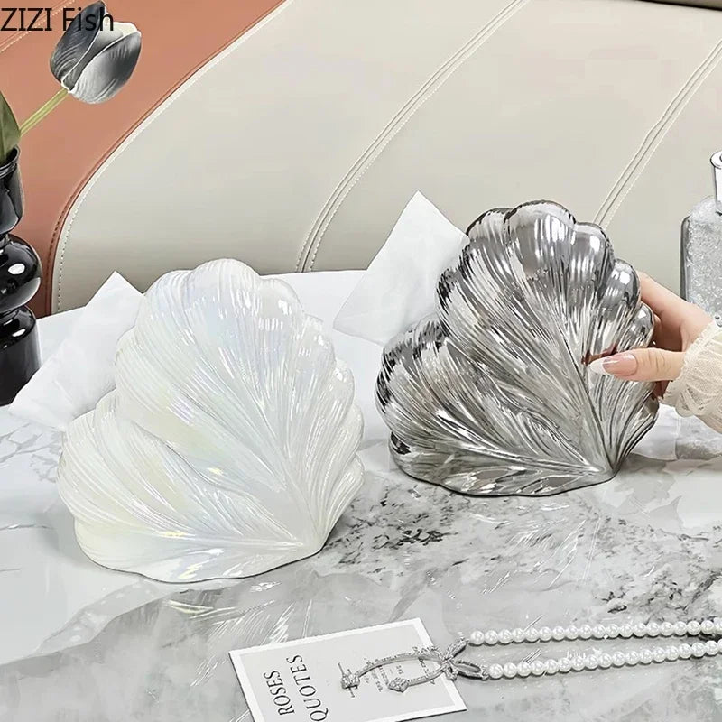 Afralia™ Heart Feather Ceramic Tissue Box Desk Decoration Bedside Paper Towel Case