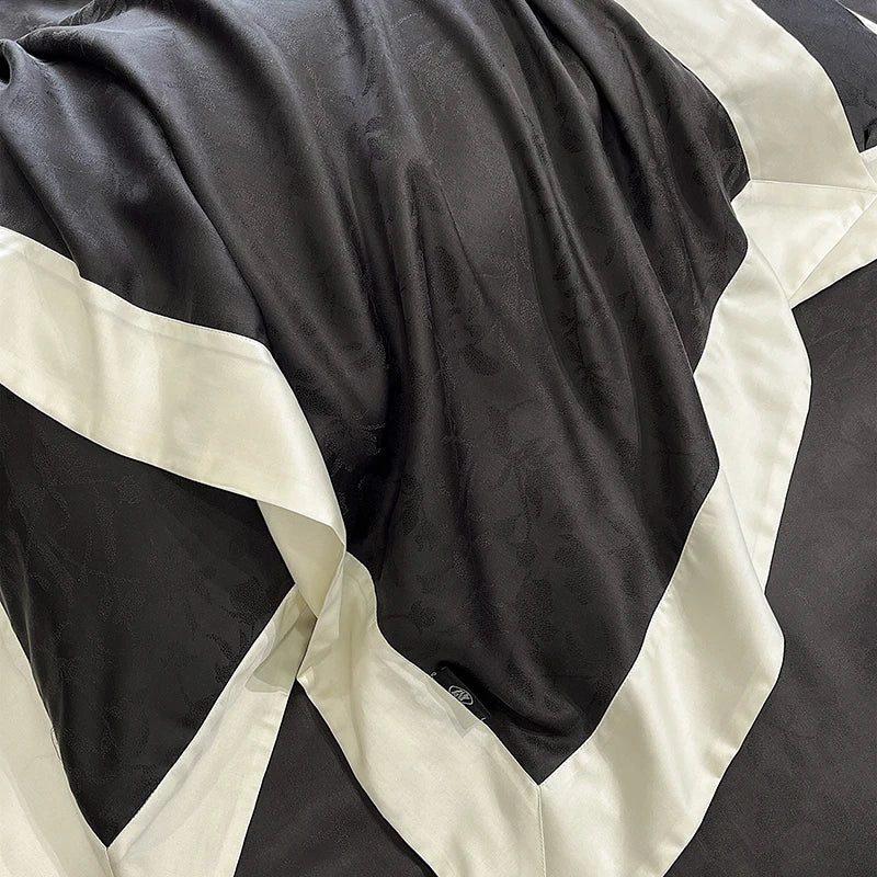Afralia™ Luxury Black Jacquard Cotton Bedding Set with Silky Soft Texture