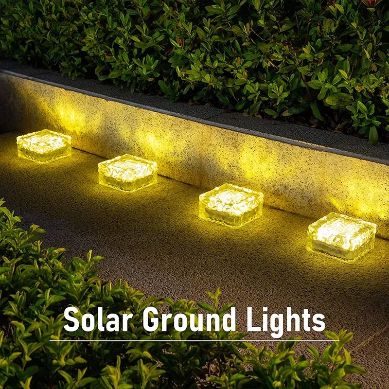 Afralia™ Solar LED Ice Cube Brick Lights Outdoor Garden Decoration Light