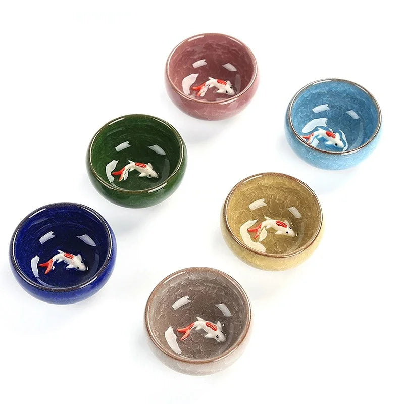 Afralia™ Ceramic Golden Fish Tea Cup Set for Puer Coffee, Japanese Chinese Jingdezhen