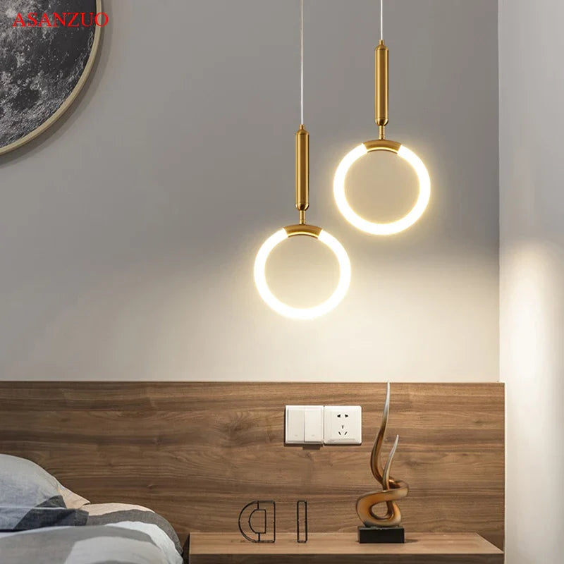 Nordic White Ring Brass Pendant Light for Bedroom and Dining Room by Afralia™