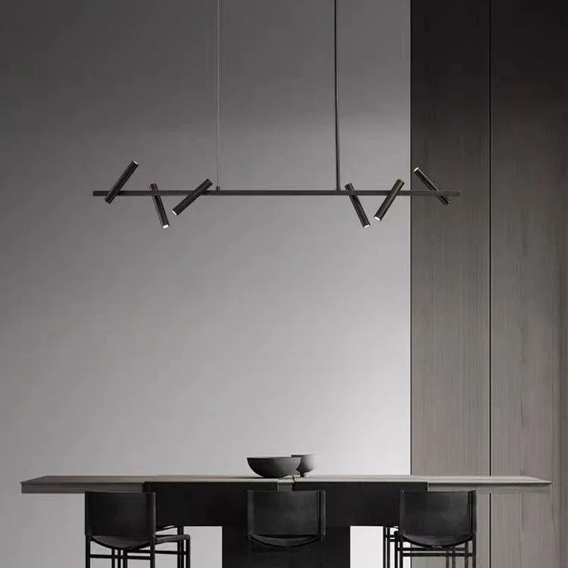 Afralia™ Black LED Spot Chandelier: Modern Minimalist Rotatable Hanging Lamp for Home Decor
