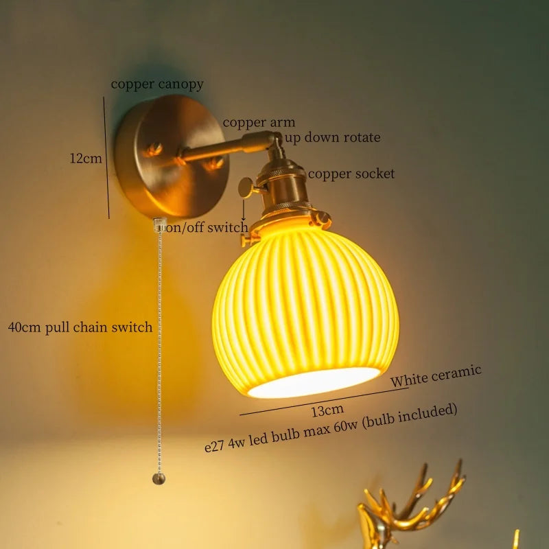 Afralia™ Nordic Modern LED Wall Lamps Copper Arm Ceramic for Home Decor