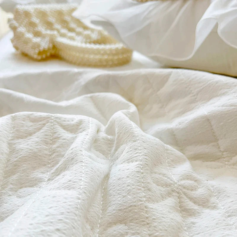 Afralia™ Seersucker Princess Bedding Set with Lace Ruffles - 4Pcs