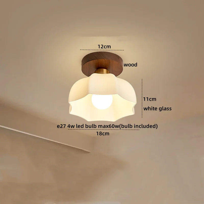 Afralia™ Wood Glass LED Ceiling Lights Modern Luminaria De Teto for Home Décor