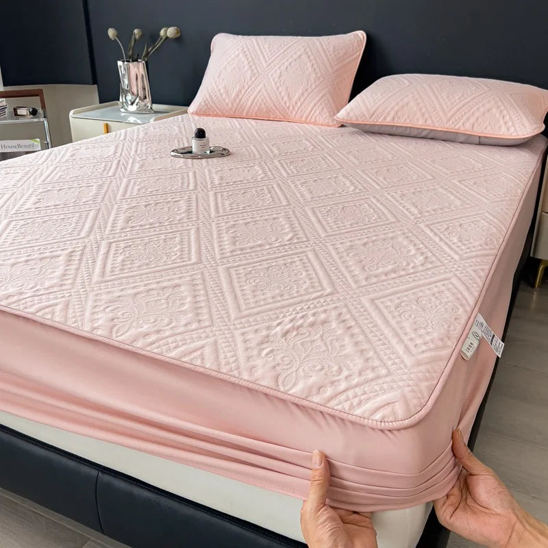 Afralia™ Luxury Carved Quilted Single Fitted Sheet - Washable Mattress Cover