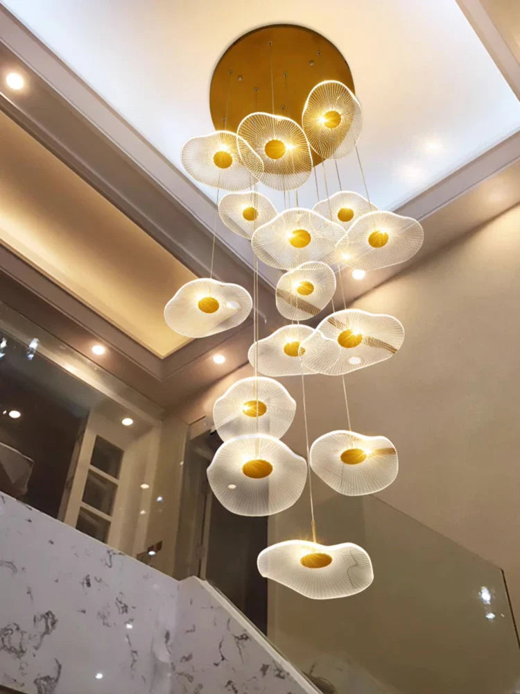 Afralia™ LED Lotus Staircase Chandelier: Modern Design for Hotel Lobby, Villa, Kitchen Lighting
