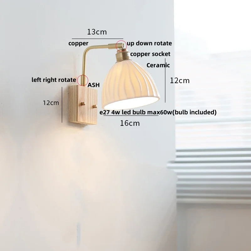 Afralia™ Modern Walnut Brass LED Wall Light Rotatable Bedside Sconce Stair Fixture