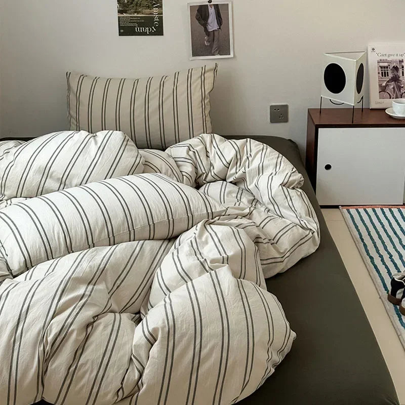 Afralia™ Luxe Striped Cotton Bedclothes Set - Skin Friendly Soft Bed Sheet Set