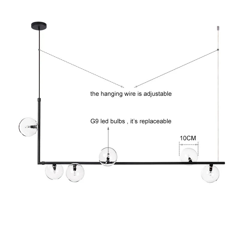 Afralia™ Glass Black Chandelier Pendant Lamp Nordic Modern Living Room Light