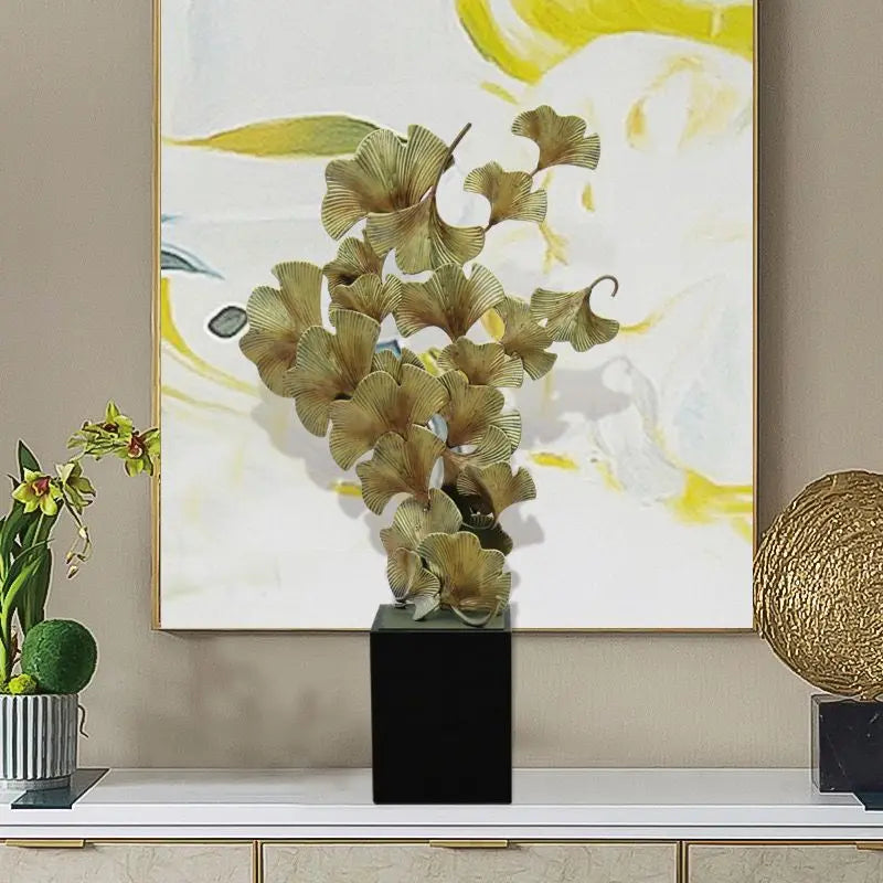 Afralia™ Metal Ginkgo Leaf Ornaments for Home Decoration - 3D Foyer Desktop Decor