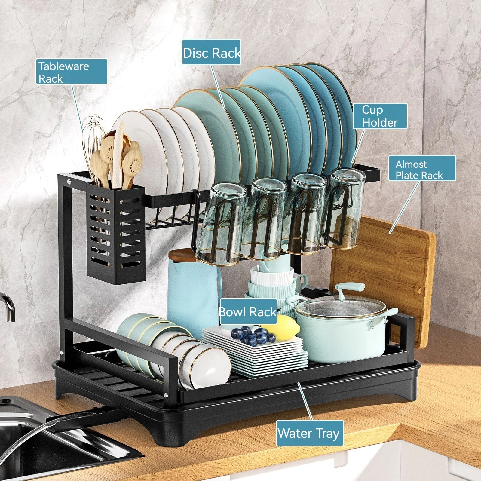 Afralia™ Double-layer Dish Drying Rack Kitchen Sink Organizer Drainboard Storage