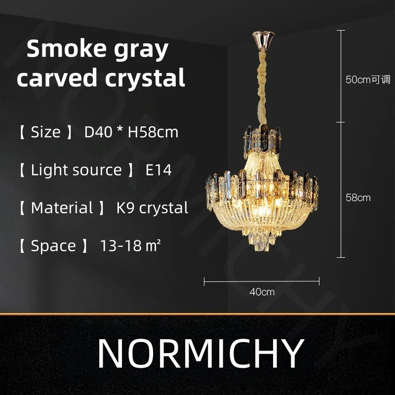 Afralia™ Light Luxury Crystal Ceiling Chandelier in Amber & Smoky Grey, LED Elegant Lustre