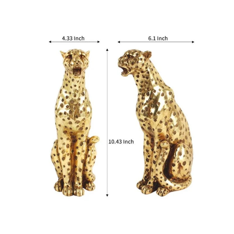 Afralia™ Golden Leopard Cheetah Resin Animal Sculpture Figurine