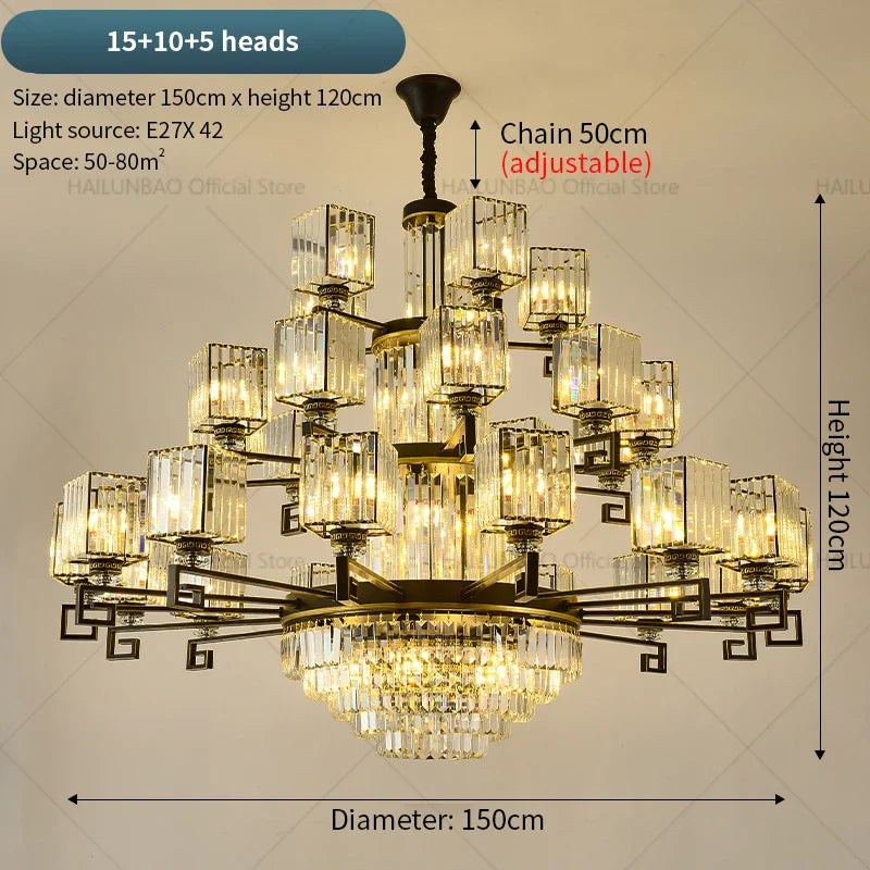 Afralia™ Zen Crystal Chandelier - Luxury Chinese Style Lighting for Home, Study, and Teahouse