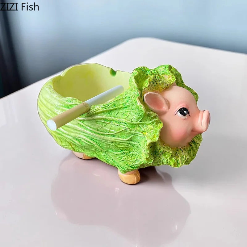 Afralia™ Cabbage Pig Ashtray: Creative Home & Office Smoking Accessory