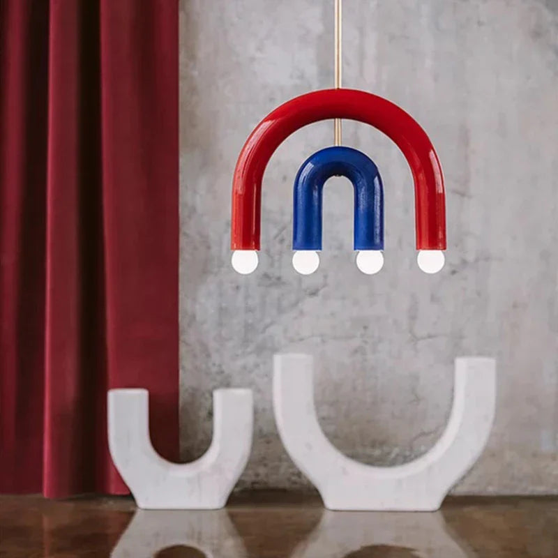 Afralia™ Rainbow LED Metal Chandelier Pendant Light for Bedroom Dining Room