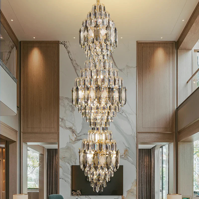 Afralia™ Spiral Staircase Crystal Chandelier - Duplex Floor Living Room Hotel Lobby Lighting