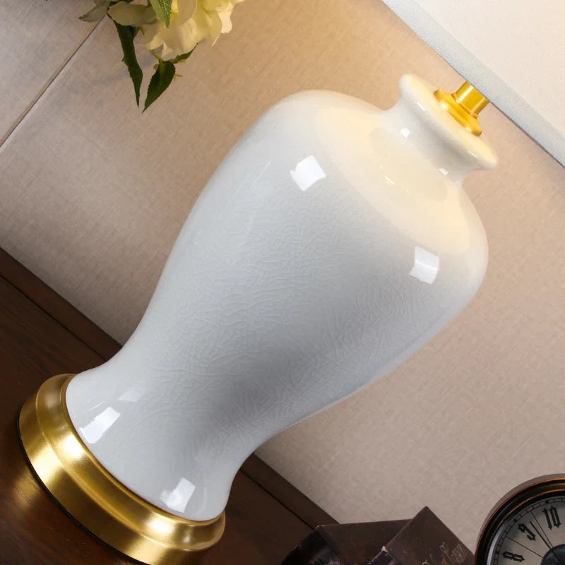 Afralia™ White Ceramic Table Lamp with Crackled Glaze - Bedroom & Living Room Decor