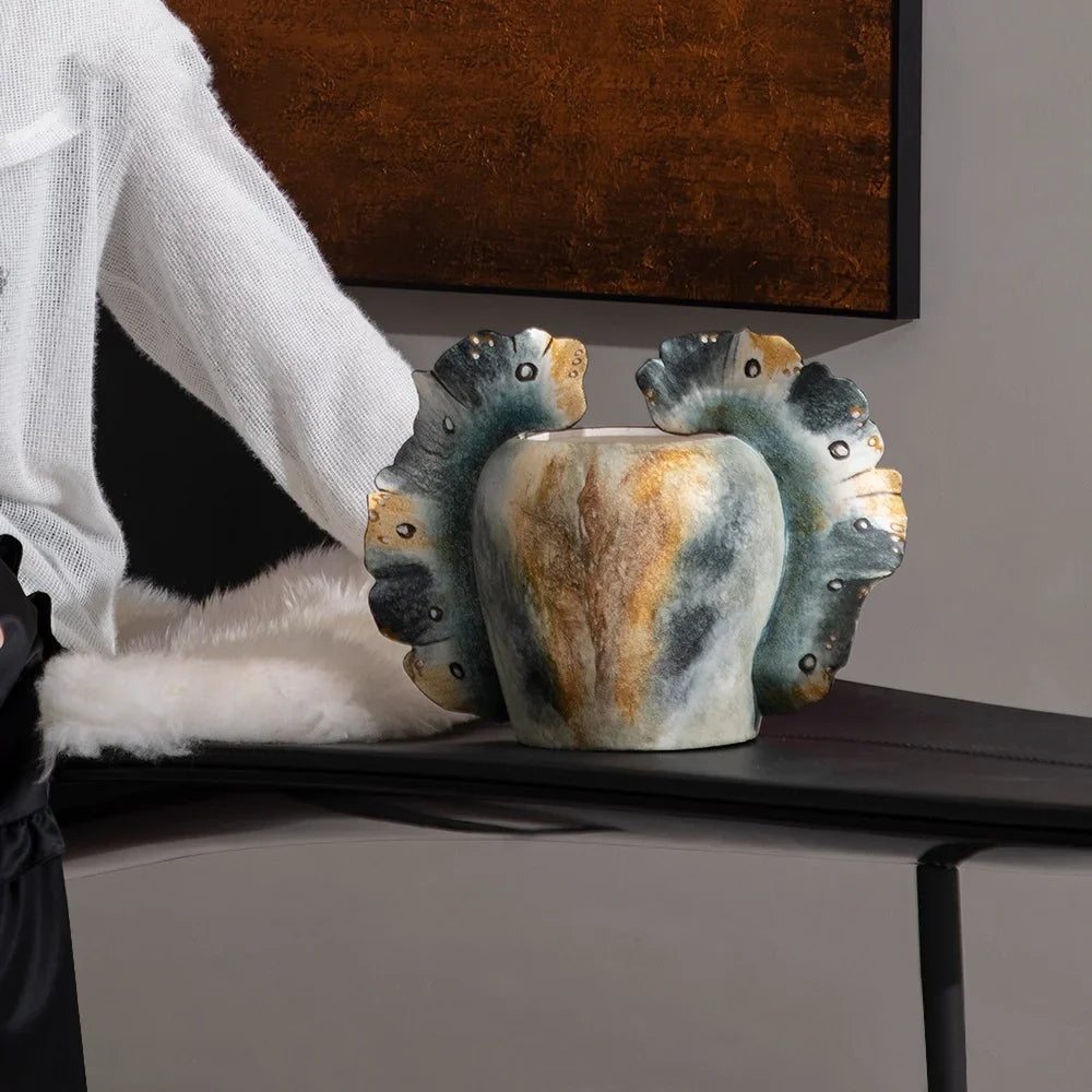 Afralia™ Wavy Wings Hand-painted Ceramic Vases: Unique Floral Decor & Home Accessory