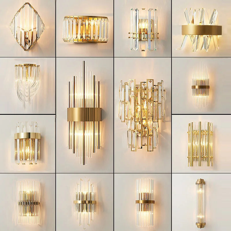 Afralia™ Gold Crystal LED Wall Lights for Bedroom Decoration