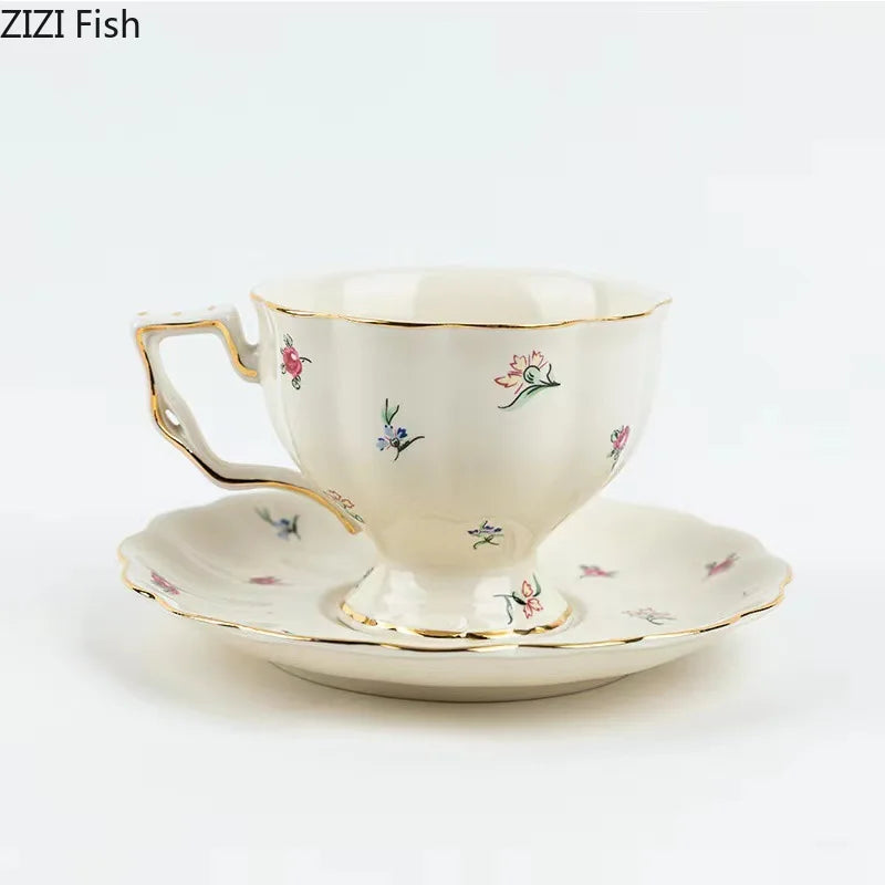 Afralia™ Flower Pattern Ceramic Cup & Saucer Set