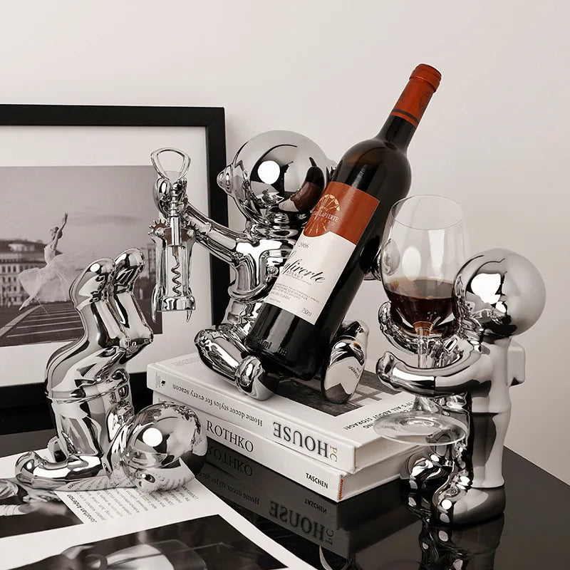 Afralia™ Astronaut Ceramic Wine Rack: Handmade Bar Accessories, Animal Sculpture Figurine