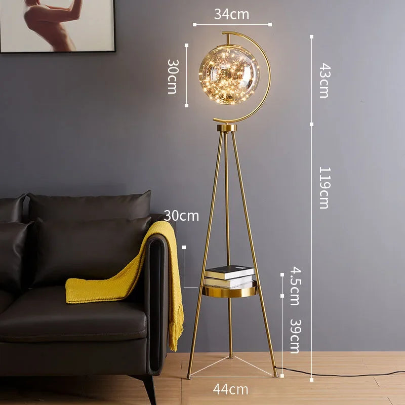 Afralia™ Sky Star LED Floor Light: Glass Gold Black Bedroom Hotel Decor Lighting