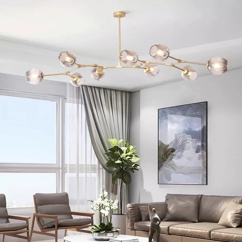 Afralia™ Nordic Glass Pendant Chandelier in Black Gold for Living Room, Bedroom, Dining Room