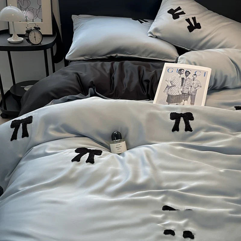 Afralia™ Embroidered Rayon Silk Bedding Set: Duvet Cover, Sheets, Pillowcases in Nordic Style