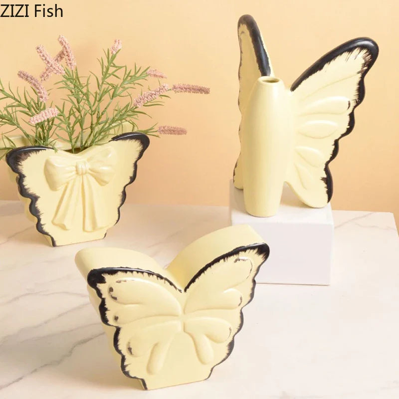 Afralia™ Butterfly Ceramic Vase for Table Decor and Flower Arrangement