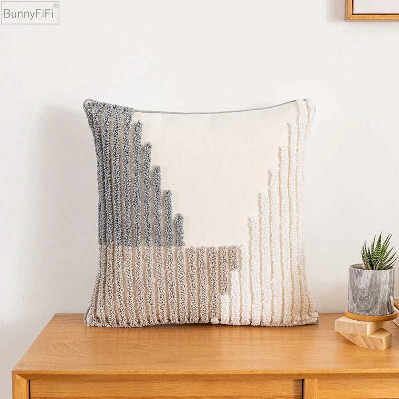 Afralia™ Boho Style Grey Abstract Cushion Cover for Home Decoration