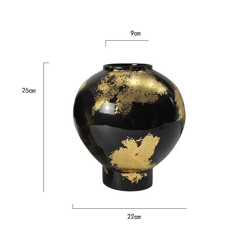 "Afralia™ Gold Foil Pattern Ceramic Vase - Handcrafted Flowerpot Terrarium Home Decor"