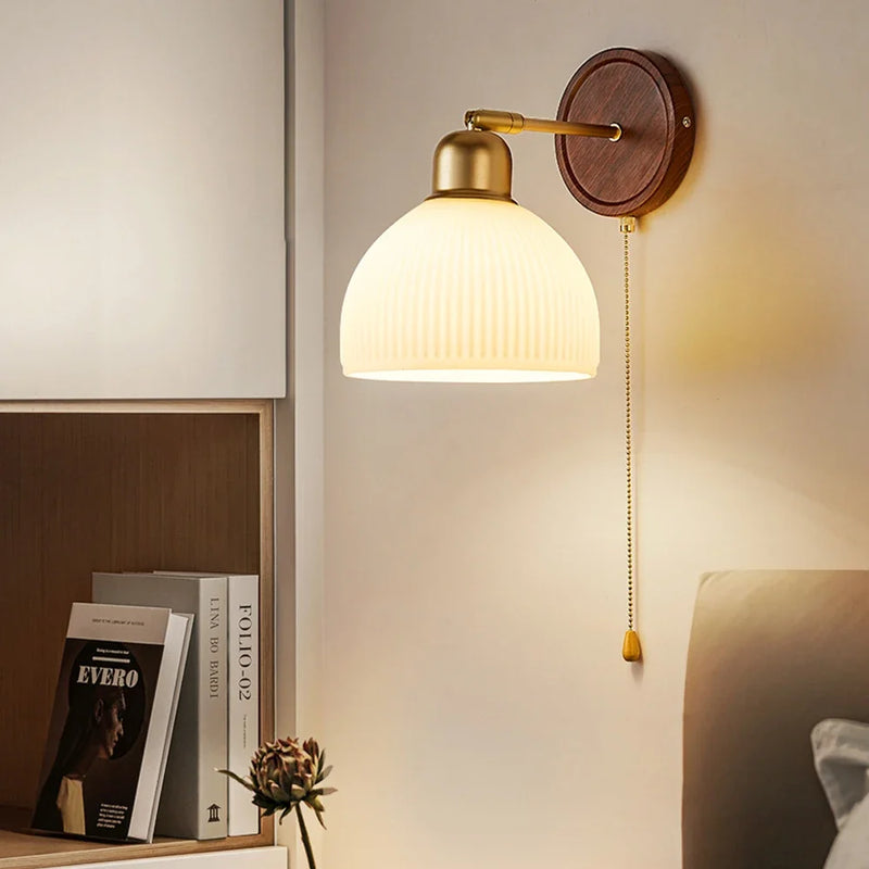 Afralia™ Nordic Glass Wall Lamp - Elegant Wooden Wall Light for Bedroom and Hallway