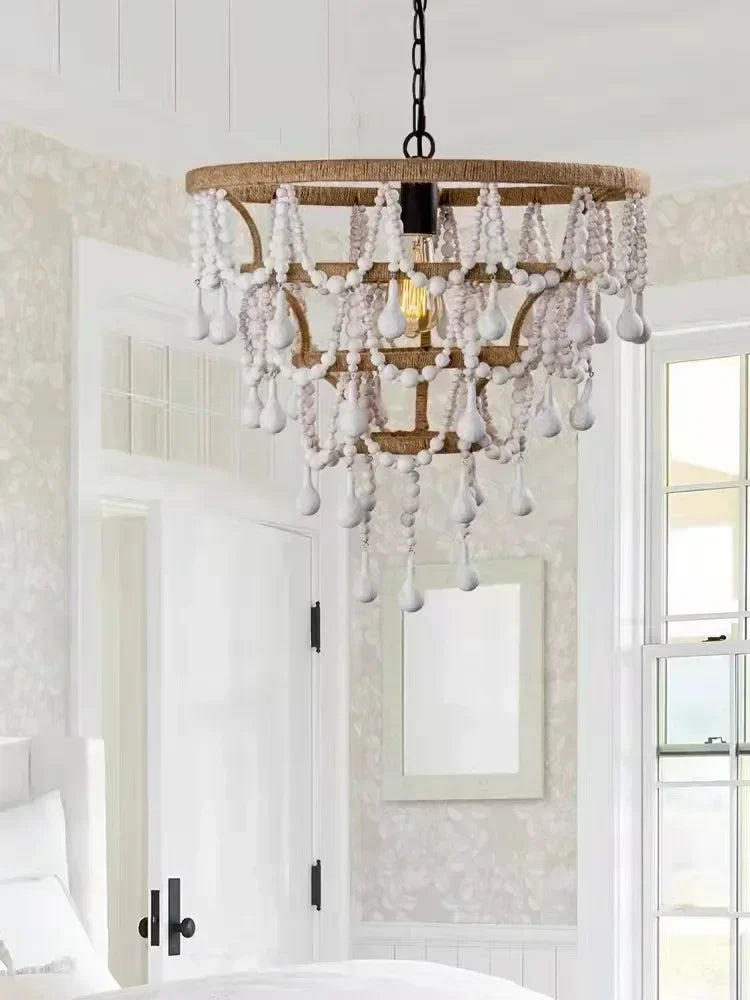 Afralia™ Wood Beads Chandeliers Bohemian Pendant Lights for Living Room and Restaurant