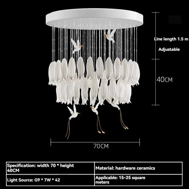Afralia™ Ceramic Flower Chandelier for High Ceiling Staircase Loft Living Room
