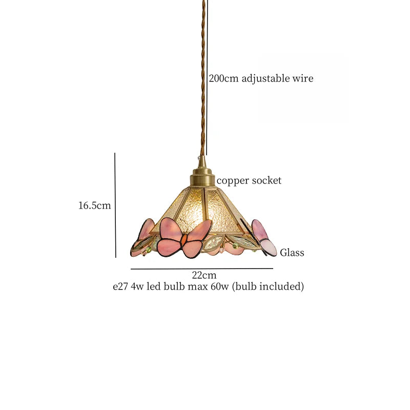 Afralia™ Tiffany Glass LED Pendant Light - Copper Vintage Hanging Lamp