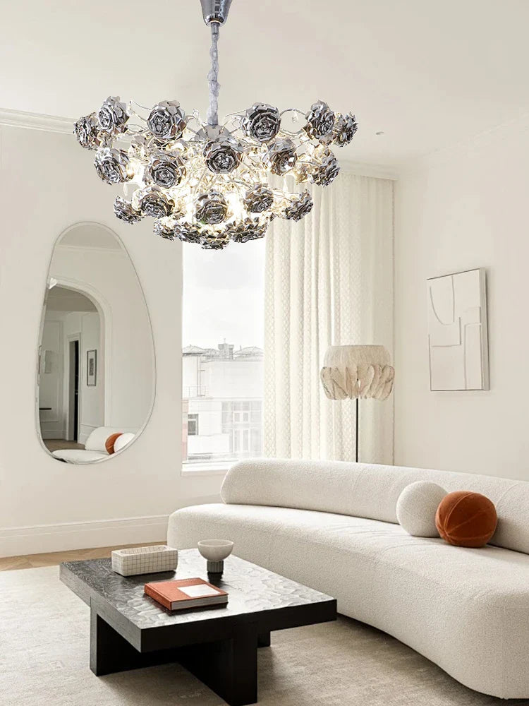 Afralia™ Stainless Steel Rose Chandelier: Luxury French Chrome Hanglamp for Villa & Hotel