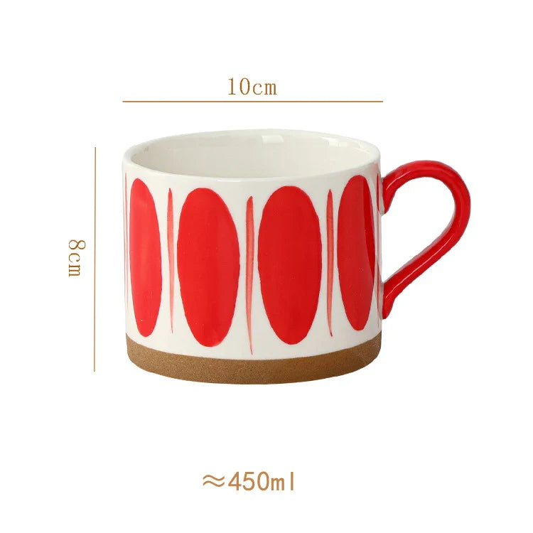 Afralia™ Red Patterned Porcelain Stacking Cup Set - Dining Table Coffee Mug Teacup