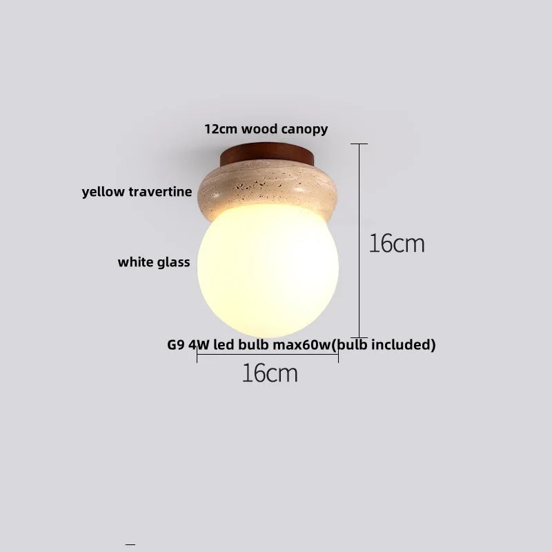 Afralia™ Ellipse Stone LED Ceiling Light Natural Travertine Lamp Plafon