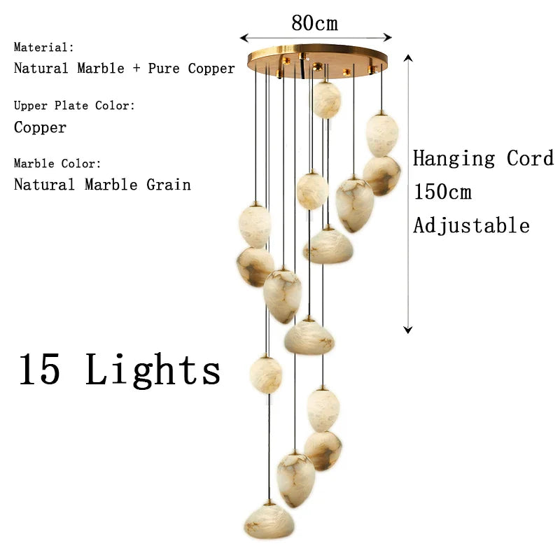 Afralia™ Alabaster Marble Pendant Light LED Chandelier for Modern High-End Spanish Decor
